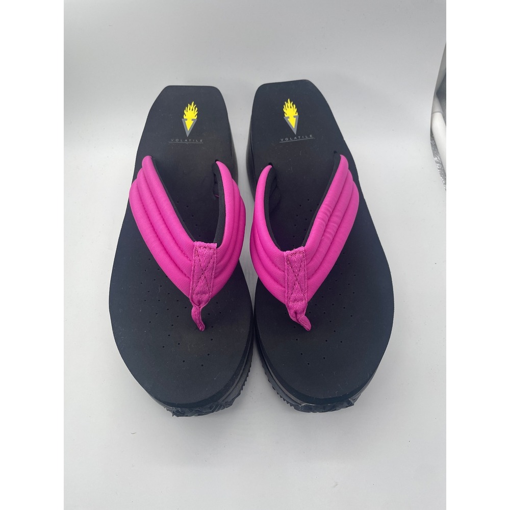 Volatile Frappachino Platform Flip Flops Orchid Pink Black Wedge Sandals Size 10